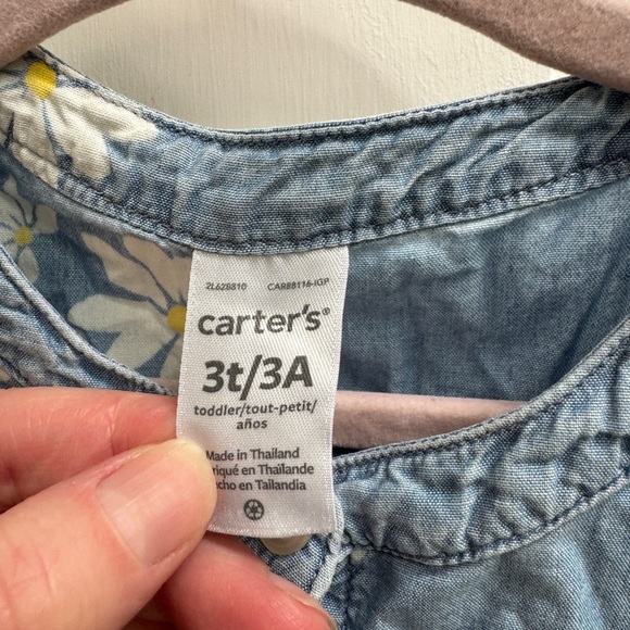 NWOT Carter’s 3T Girls  Denim Floral Daisy Short Sleeve Top Blouse - Picture 4 of 6